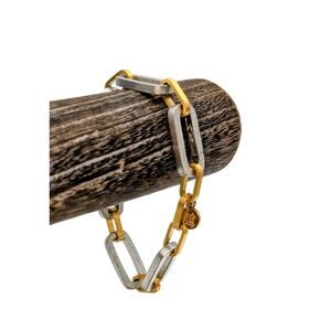 RC Rustic Cuff Bracelet Oval Bar Link Signed Two Tone Metal Bracelet